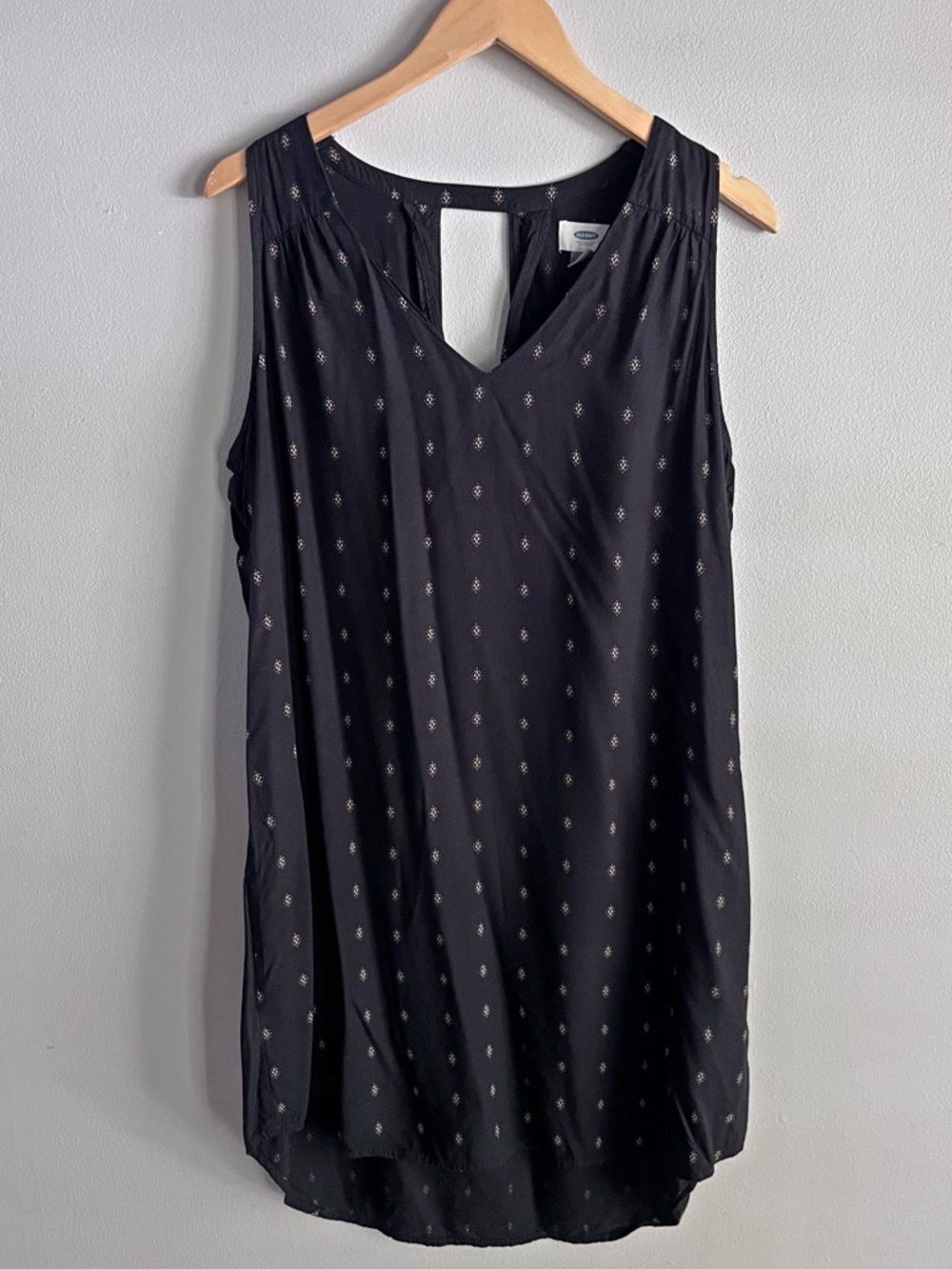 Old Navy Black Boho Print Sleeveless Shift Dress Keyhole Back Rayon Large